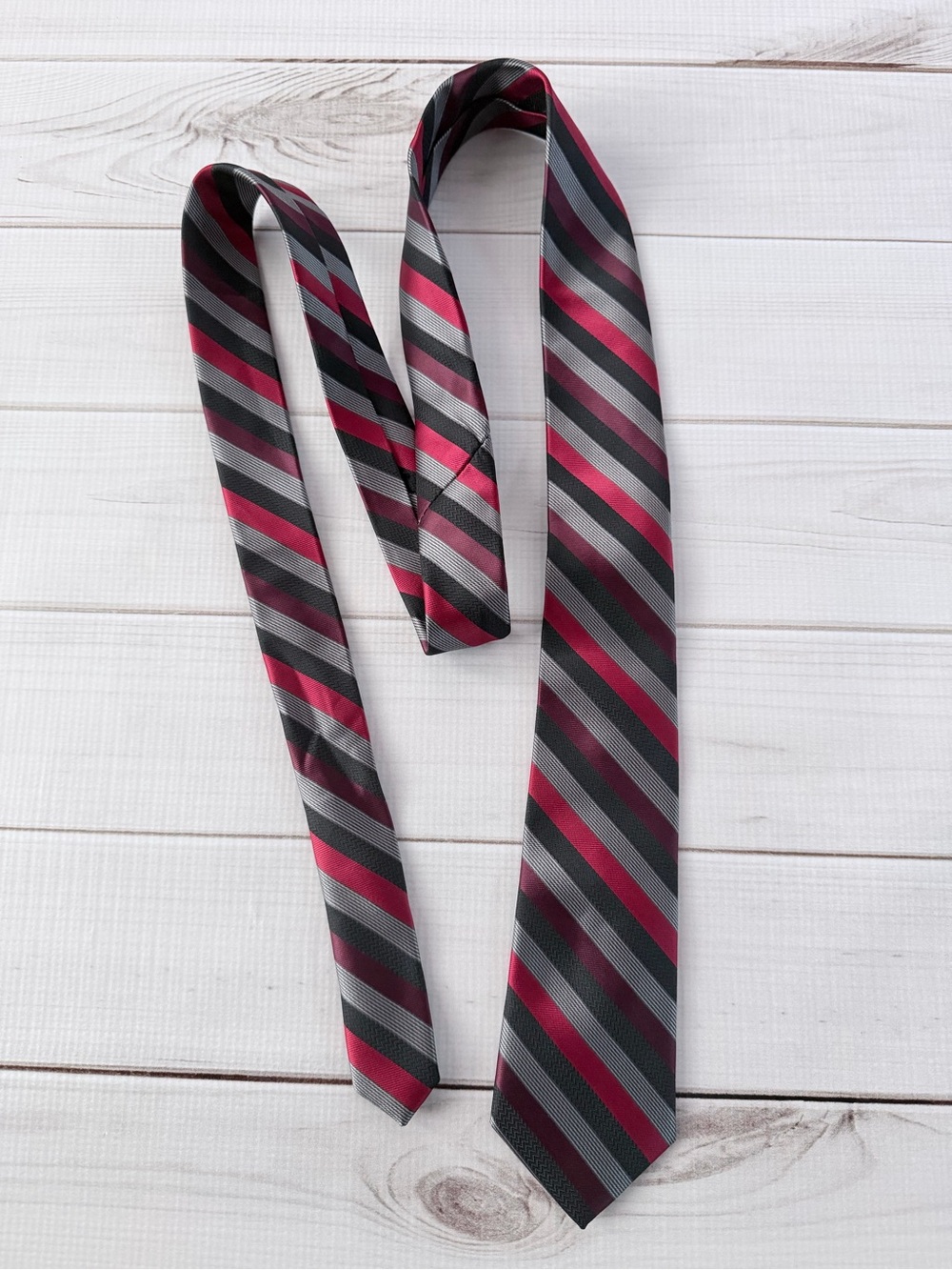 Pierre Cardin Red and Gray Striped Silk Tie